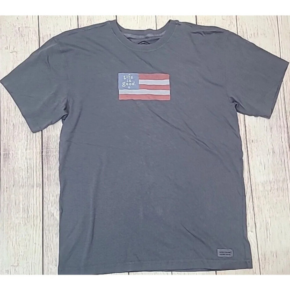 Life Is Good American Flag T-shirt Men's Medium Gray-Blue Short Sleeve Patriotic - Picture 1 of 4
